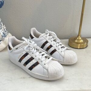 Adidas White Sneakers with Brown Stripes